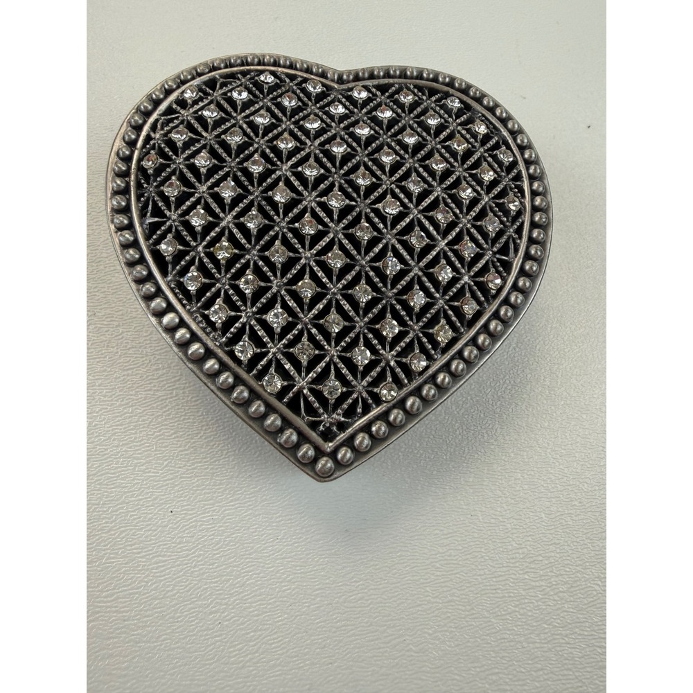 Bombay Heart Trinket Box Silver Rhinestone Lattice Jewelry Keepsake Box TWA‎ 072